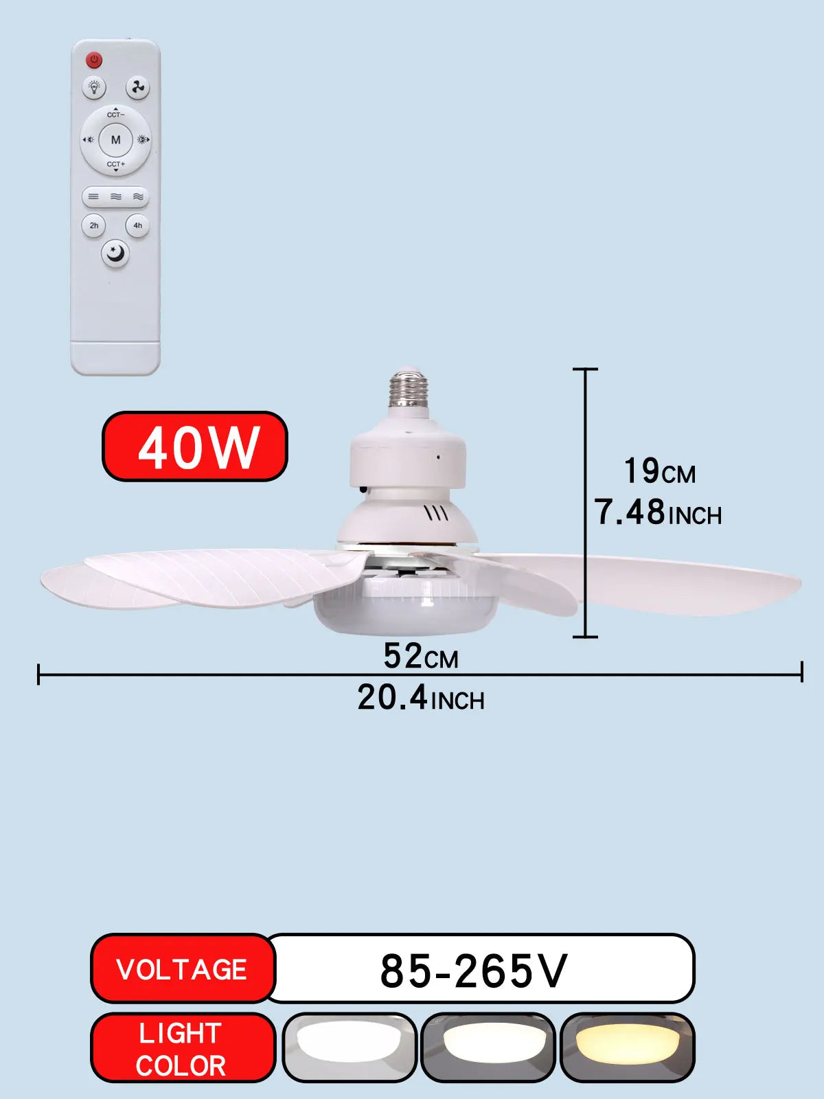 3-Color Dimmable LED Ceiling Fan Light – Quiet 6-Blade Fan with Remote Control