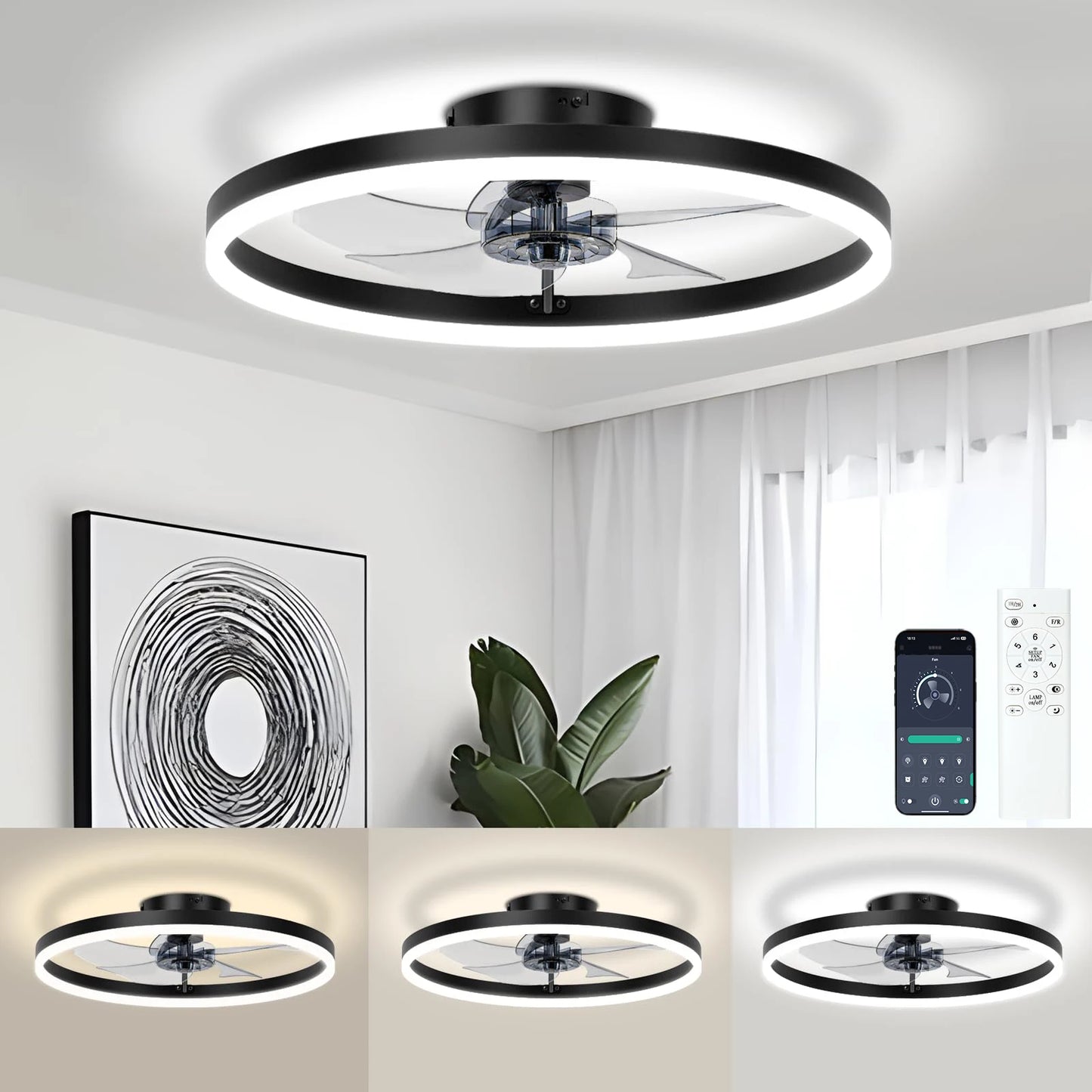 IRALAN Modern Ceiling Fan LED Light Easy To Install Ultra-thin Acrylic Shell Infinitely Dimming Lighting Household Decoration