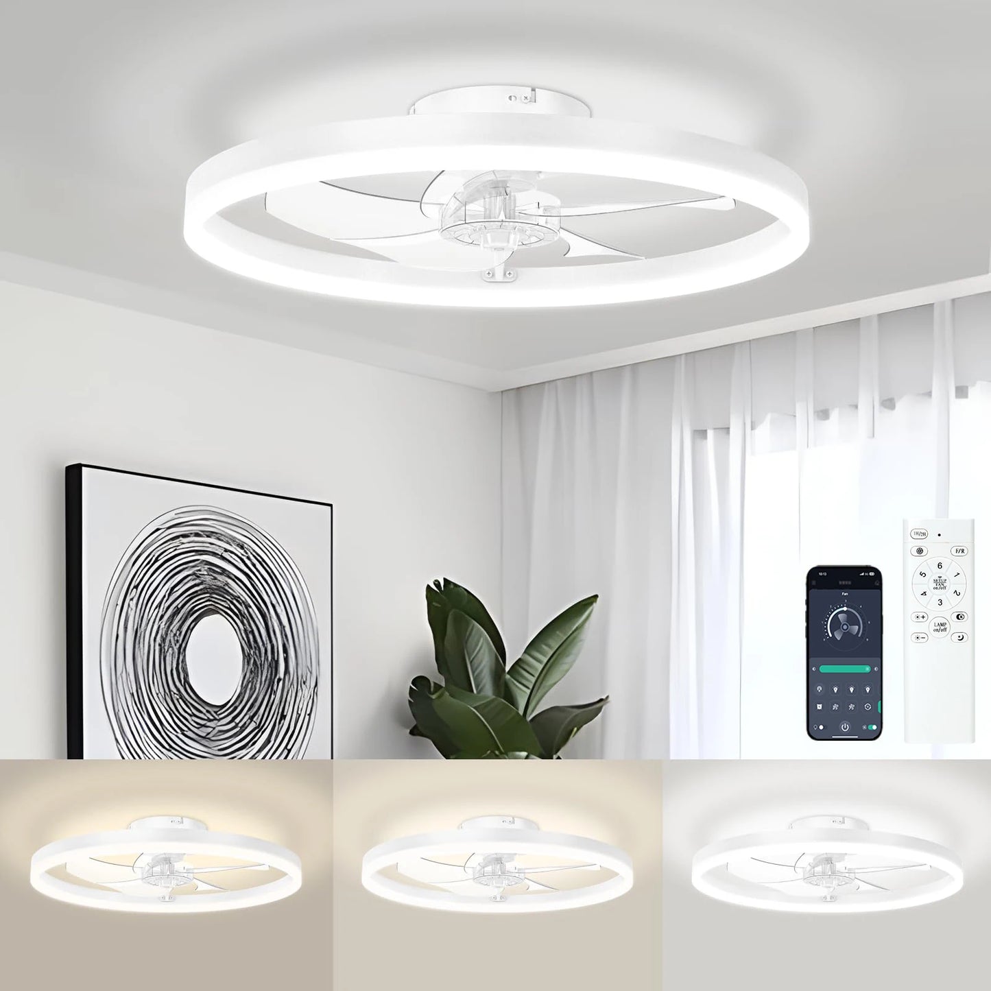 IRALAN Modern Ceiling Fan LED Light Easy To Install Ultra-thin Acrylic Shell Infinitely Dimming Lighting Household Decoration