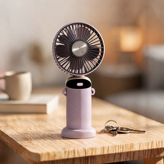 Mini Handheld & Neck Fan with Lanyard - USB Rechargeable, 5 Speed, Digital Display